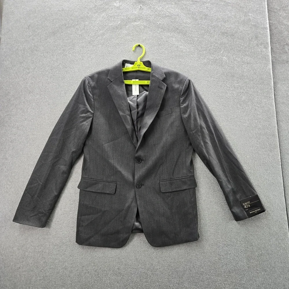 Banana Republic Men Blazer 40R Gray Clean Girl‎ Button Slim Long Sleeve NWT